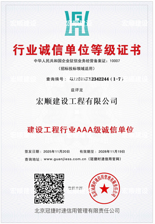 建筑工程行業AAA級誠信單位